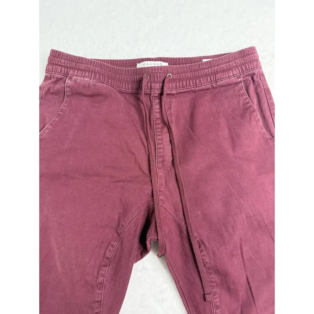 PacSun Burgundy Men’s Jogger Pants Elastic Waist Flat Front Pre-Owned Size L - Picture 4 of 6